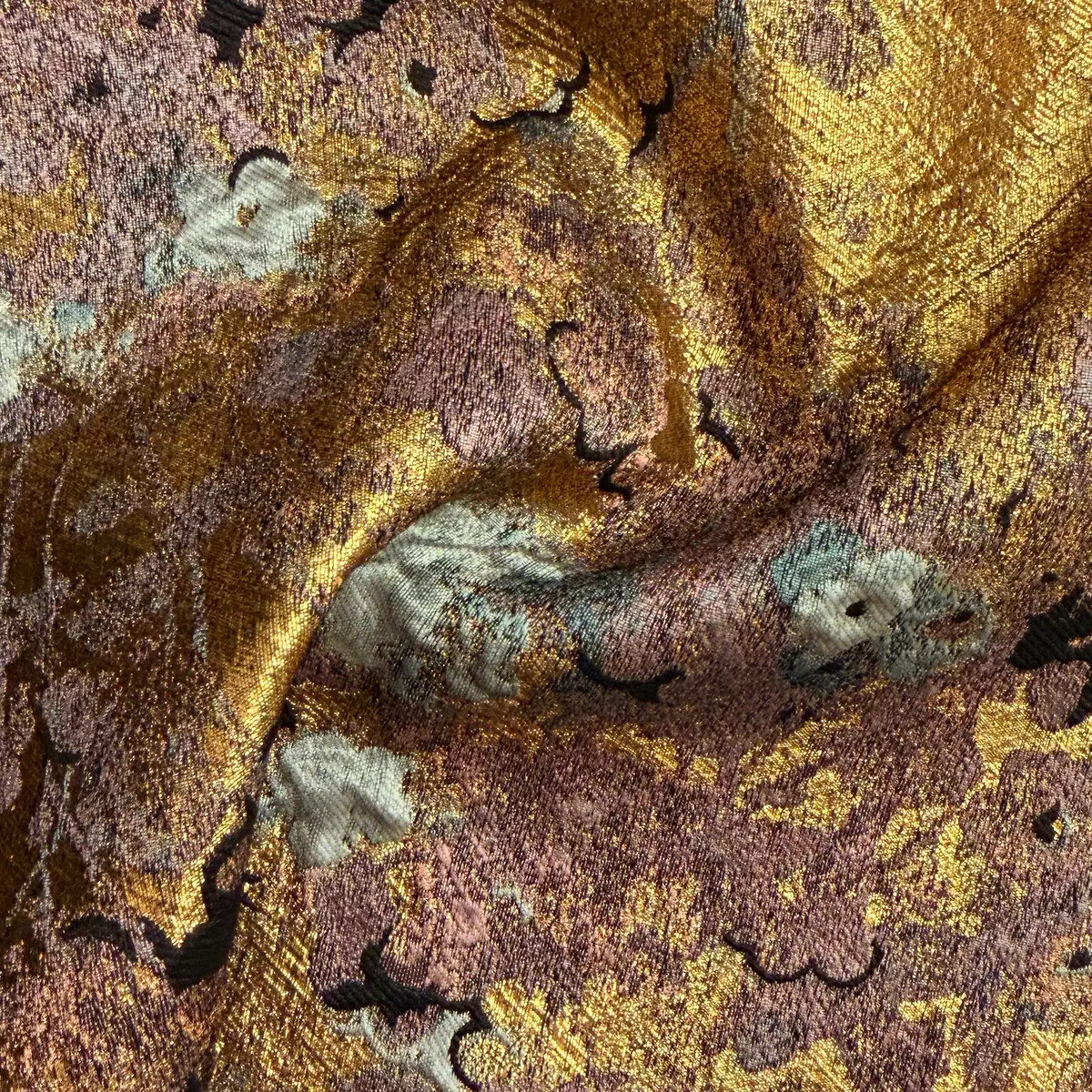 Gold and mauve devoré scattered with pale blue flowers